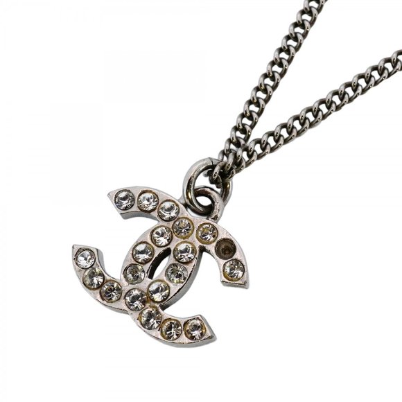 Chanel Coco Mark Metal Rhinestone Silver Necklace for Women - Picture 1 of 6